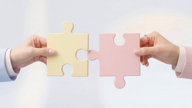 Hands connecting puzzle pieces symbolizing teamwork and problem-solving