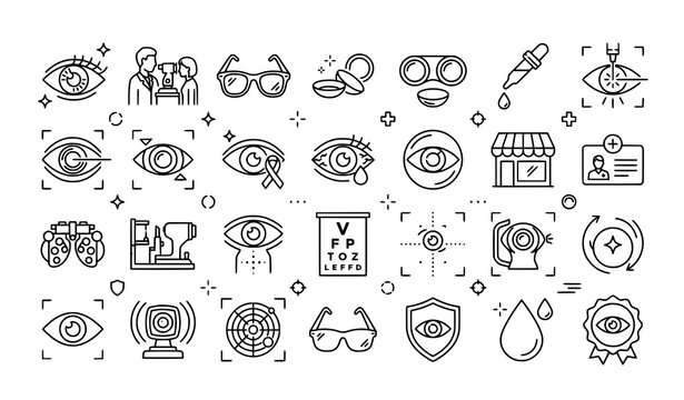 Eye care and vision correction icons set