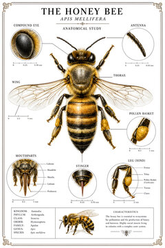 Vintage Entomological Study: The Honey Bee (Apis Mellifera) Anatomy & Morphology