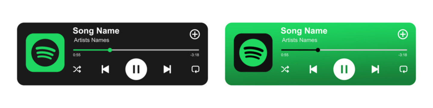 Spotify Music Player UI Mockup with playback controls. Playlist Album Cover page . Mobile podcast application interface vector template 2026. 