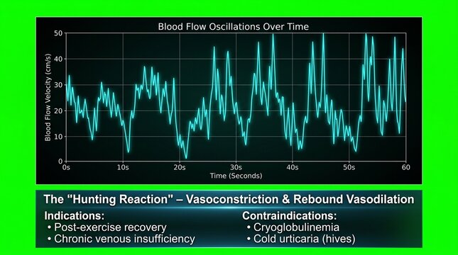 Blood flow oscillations over time graph showing vasoconstriction and rebound vasodilation
