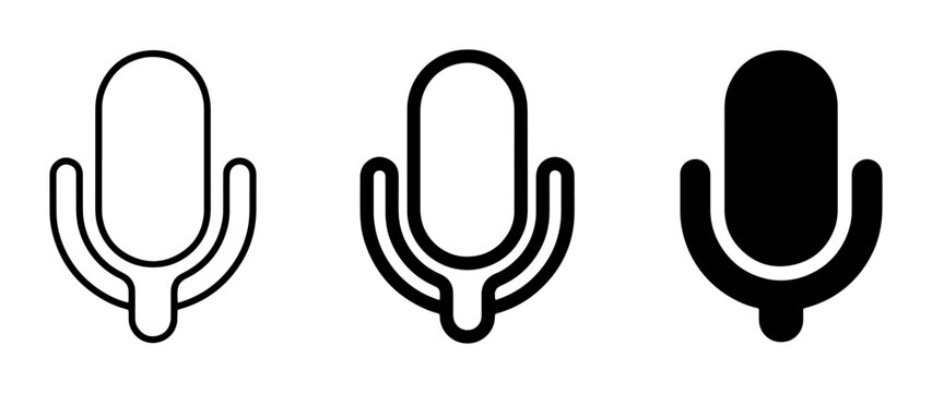 Microphone Icons Set, Audio Recording Symbols, Voice Input Vector Graphics, Podcast Equipment, Sound Capture Elements