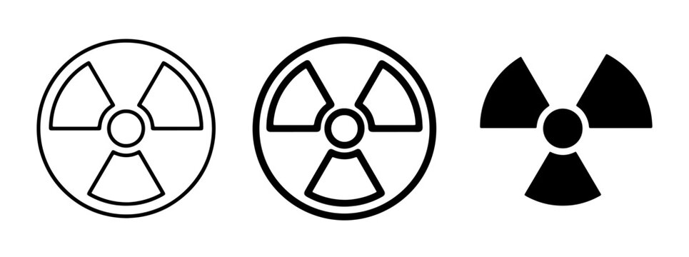Radiation Hazard Symbols, Radioactive Warning Icons, Nuclear Danger Signs, Set of 3 Vector Graphics