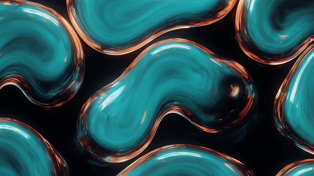 Abstract Teal Liquid Metal Blobs Floating on Dark Background