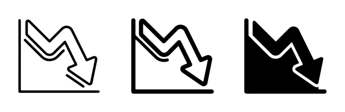 Three Downward Trend Graph Icons: Line Chart, Outline, and Solid Black, Representing Decline, Loss, and Negative Performance