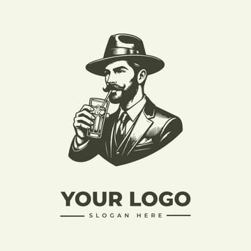 Vintage style illustration of a dapper gentleman with a mustache drinking from a glass.
