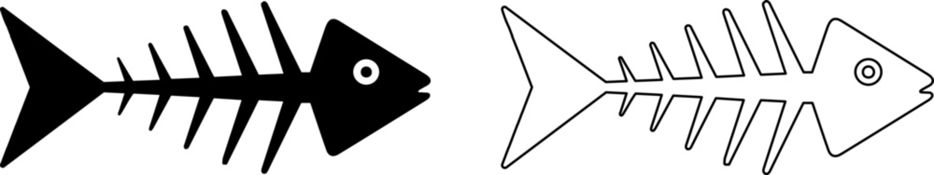 Fish bone icon set, vector illustration of fish skeleton