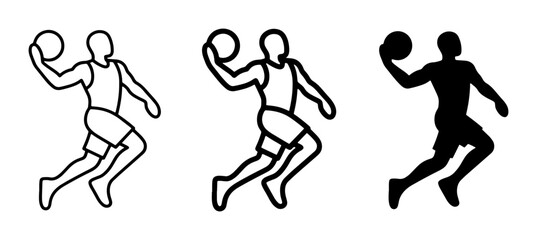 Basketball Player Icons, Silhouette and Outline, Dynamic Action Poses, Sports Graphics, Vector Art for Athletic Themes © Imran