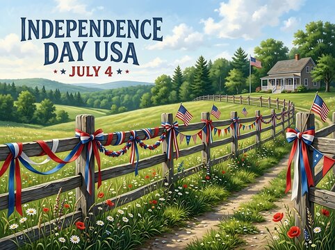 Patriotic Independence Day USA Rural Celebration Illustration