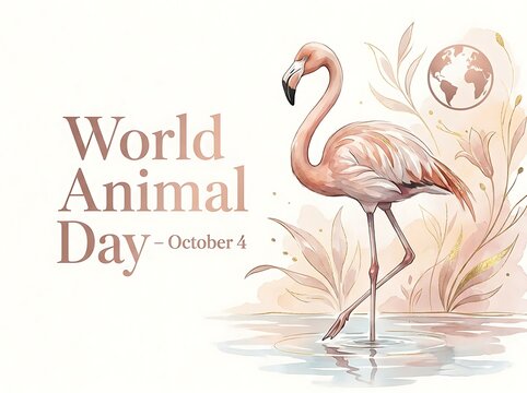 Elegant Flamingo World Animal Day Watercolor Nature Illustration