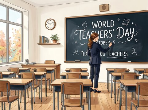 World Teachers Day Classroom Education Appreciation Illustration