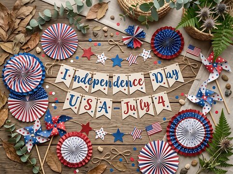 Independence Day USA Garden Lights Patriotic Evening Celebration Scene