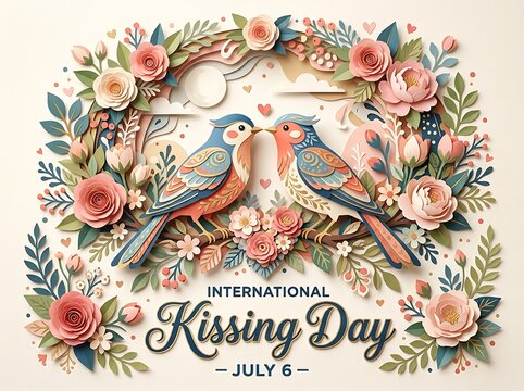 Romantic Floral Frame Illustration for International Kissing Day