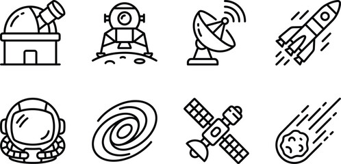 Fototapeta premium Essential space and astronomy outline icons collection