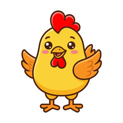 Fototapeta premium Cute Yellow Cartoon Chicken Character Single Sticker Vector Icon Design