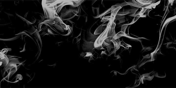 Smoke steam set of airborne particulates and gases emitted. Realistic cigarette smoke or steam waves of hot coffee or tea. Gray smokes or steam, for use on dark background. 