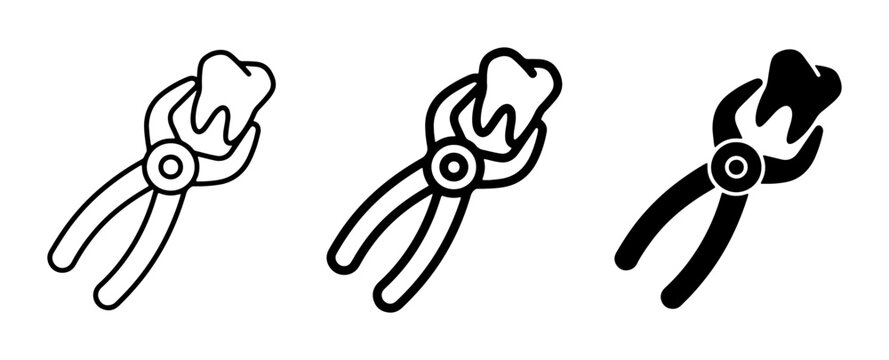 Dental Extraction Tools, Tooth Pliers Icons, Oral Surgery Instruments, Vector Set