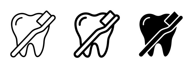 Obraz premium Dental Hygiene Icons, Toothbrush and Tooth Vector Set, Oral Care and Cleanliness Graphics
