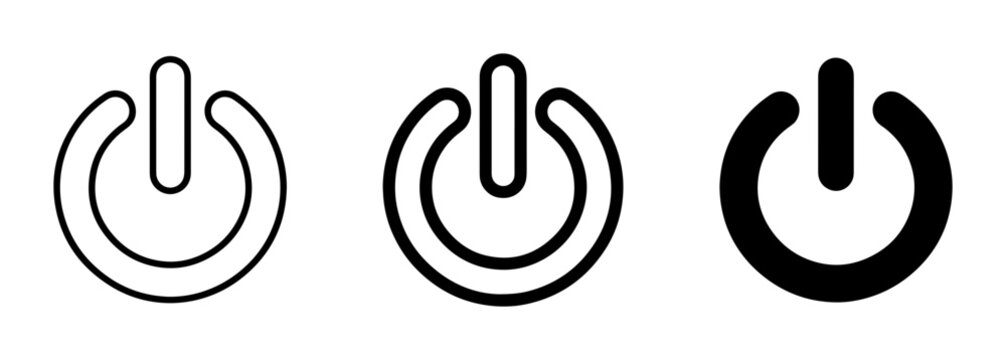 Power Button Icons, Start Stop Symbols, On Off Controls, Vector Graphics for Technology and Interface Design