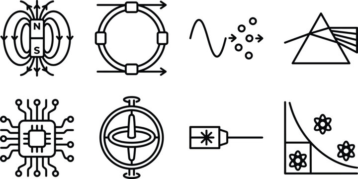 Scientific research and laboratory vector icon line set