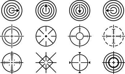 Fototapeta premium Set of target and crosshair aim icons for precision and strategy