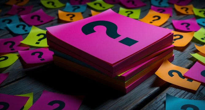 Stack of Pink Question Marks Concept Mystery Uncertainty Problem Solving Business Idea Confusion