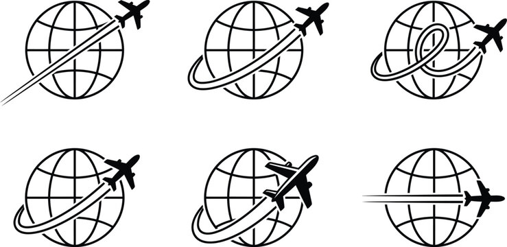 Global travel and international flight route vector icon collection