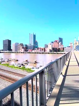 Footage of the smithfield street bridge in downtown Pittsburgh Pennsylvania USA