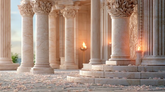 Roman Triumphal Arch Ceremony Setting with Marble Columns and Torches