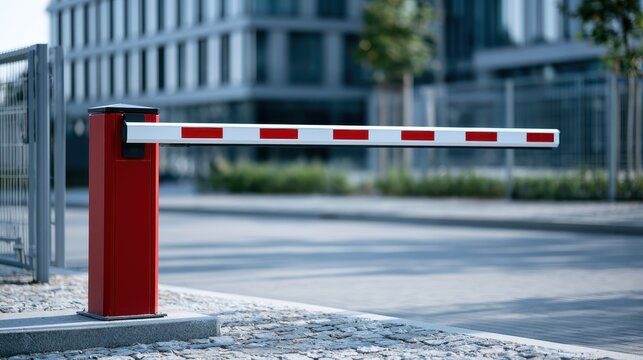 Automatic boom barrier gate at building parking entrance