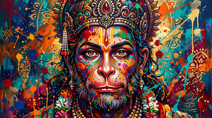 Obraz premium Vivid and expressive portrait of a modern divine figure with colorful splashes and intricate adornments capturing spiritual