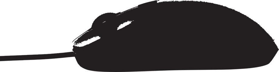 Fototapeta premium Black silhouette of a computer mouse with a cord vector art