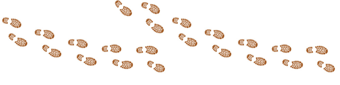 Set of boot sole prints distinct symbolic, for wilderness expeditions.