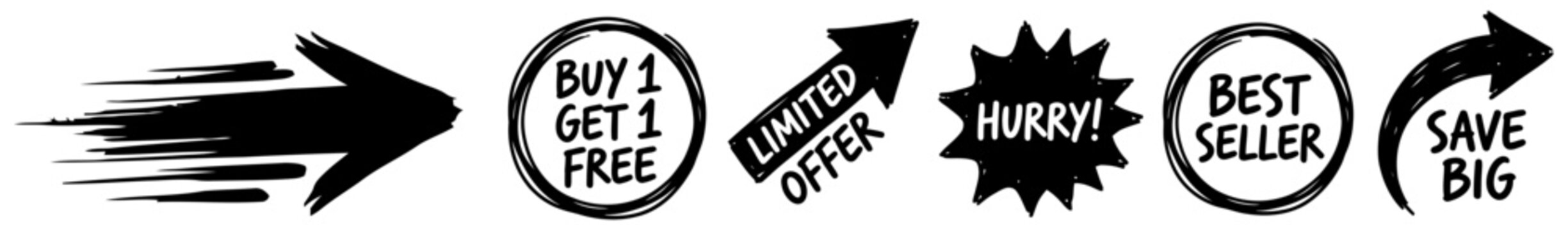 Black and white sales promotion graphic elements collection
