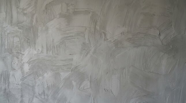Rough gray concrete wall surface showing heavy trowel marks and irregular plaster texture created during the building construction process for a modern industrial style interior design