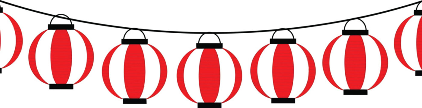 Red paper lanterns string on a white background festive decoration for celebrations