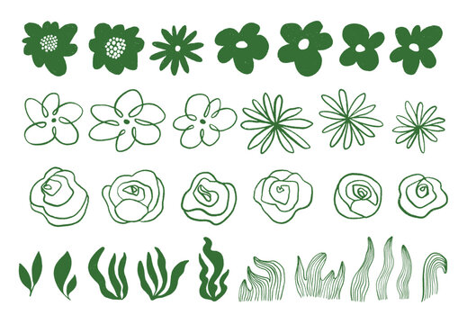 fHand drawn floral shapes and line art collection