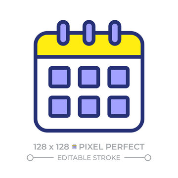 Calendar planner pixel perfect line color icon. Routine tasks scheduling. School and office essentials. Isolated vector illustration. Flat colorful symbol design. Editable stroke