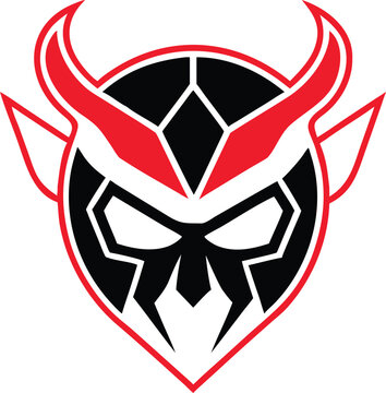 Powerful red and black devil head mascot logo design with sharp horns for esports teams or energetic branding