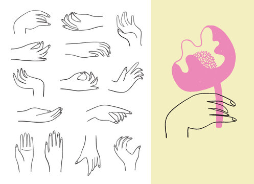 Line art human palms in different poses