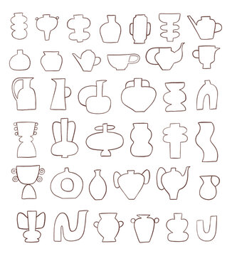 Handicraft vase and pot line art collection