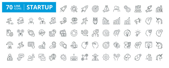 Fototapeta premium Startup business line icons collection for innovation, growth, and entrepreneurship