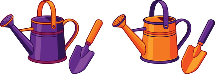Two watering cans and garden trowel shovels vector illustration setTwo watering cans and garden trowel shovels vector illustration set © EdGe Creative
