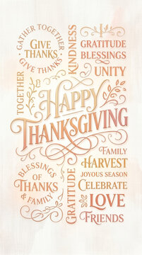 Thanksgiving word cloud typography design on vertical banner