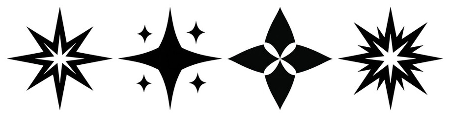 Fototapeta premium PNG Geometric black star shapes on transparent background