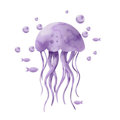 Purple Jellyfish Watercolor Illustration © Olha