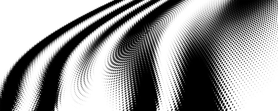 Abstract Black and White Halftone Wave Pattern Background