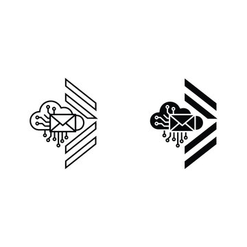 Two icons representing email and communication with a cloud and envelope, communication