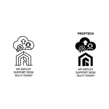 Proptech and ap tech support desk multitasking icons with ap tech black and white proptech