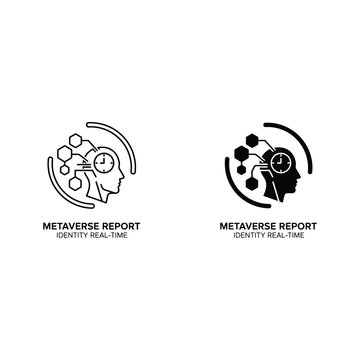 Metaverse report logo design with abstract head and binary code elements, digital